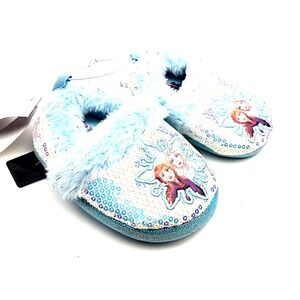 Disney Frozen Baby Slippers Size 5/6 Girls Shoes Slip On Blue Sequins Fabric